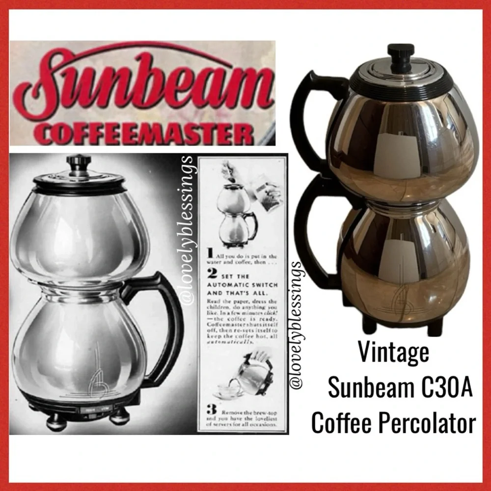 Sunbeam Coffeemaster C30A Vintage Coffee Percolator Mid Century 1940’s 1950’s